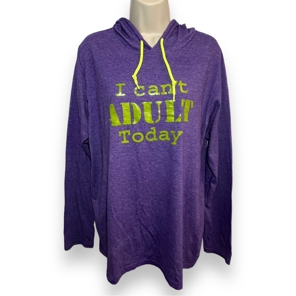 ANVIL Women’s Lightweight Long Sleeve Hooded T-Shirt Purple Size Large